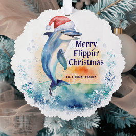 Vrolijk Flippin' Christmas Dolphin Santa Ornament Kaart