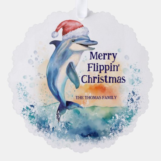 Vrolijk Flippin' Christmas Dolphin Santa Ornament Kaart (Achterkant)