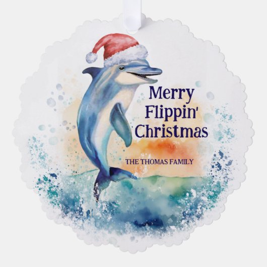 Vrolijk Flippin' Christmas Dolphin Santa Ornament Kaart (Voorkant)
