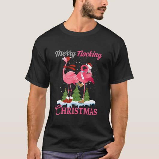 Vrolijk Flocking Kerstmis Grappig Roze Flamingo Ch T-shirt (Voorkant)