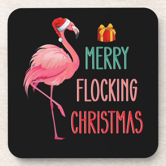 Vrolijk Flocking Kerstmis Grappige Flamingo Vakant Bier Onderzetter (Voorkant)