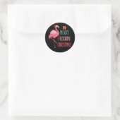 Vrolijk Flocking Kerstmis Grappige Flamingo Vakant Ronde Sticker (Tas)