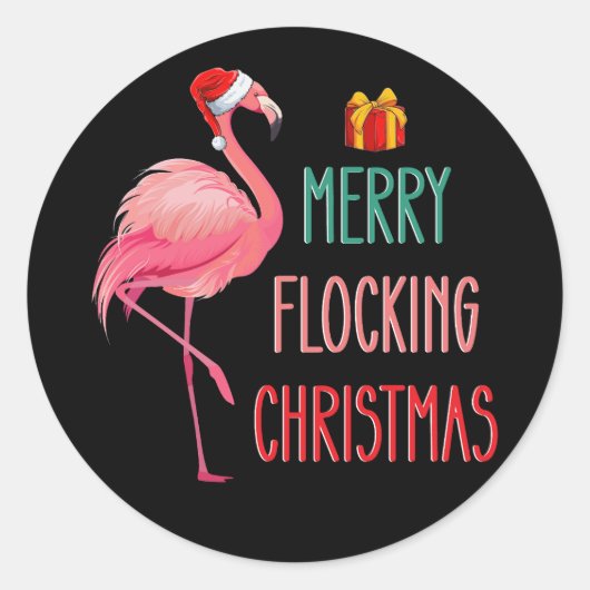 Vrolijk Flocking Kerstmis Grappige Flamingo Vakant Ronde Sticker (Voorkant)