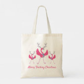 Vrolijk Flocking Kerstmis Grappige Flamingo's Tote Bag (Achterkant)