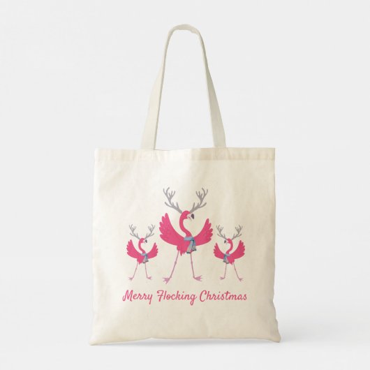 Vrolijk Flocking Kerstmis Grappige Flamingo's Tote Bag (Achterkant)