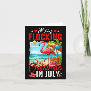 Vrolijk Flocking Kerstmis in juli Zomer Flamingo O Kaart