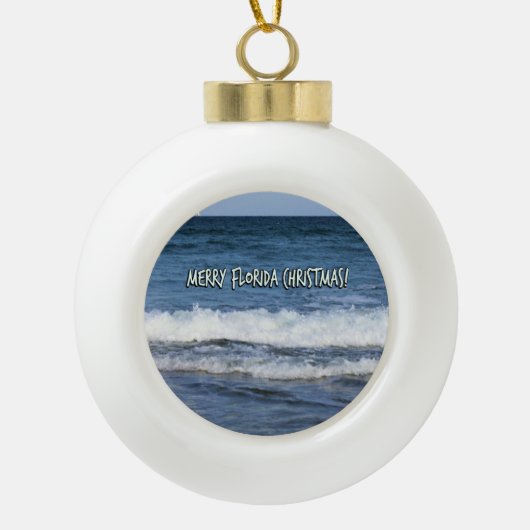 Vrolijk Florida Kerst Oceanen Golven Whitewash Keramische Bal Ornament (Voorkant)