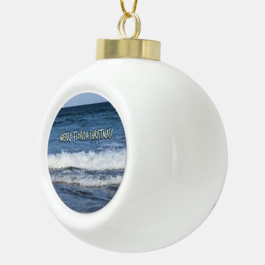 Vrolijk Florida Kerst Oceanen Golven Whitewash Keramische Bal Ornament (Rechts)