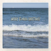 Vrolijk Florida Kerst Over The Ocean White Font Glazen Onderzetter (Voorkant)