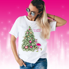Vrolijk Florida Kerst Roze Flamingo Pastel Boom T-shirt