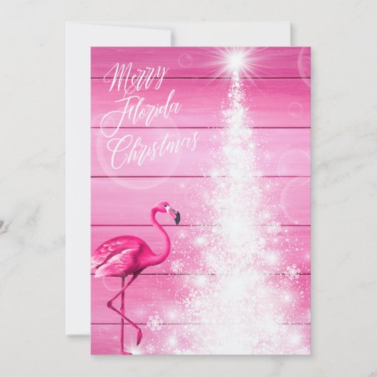 Vrolijk Florida Kerst Roze Flamingo Witte Boom Feestdagenkaart (Voorkant)