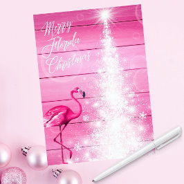 Vrolijk Florida Kerst Roze Flamingo Witte Boom Feestdagenkaart