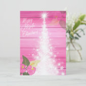 Vrolijk Florida Kerst Roze Hibiscus Witte Boom Feestdagenkaart (Staand voorkant)