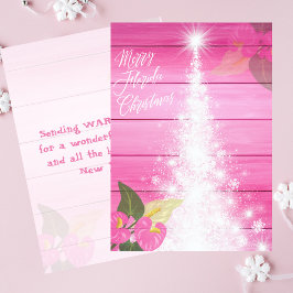 Vrolijk Florida Kerst Roze Hibiscus Witte Boom Feestdagenkaart