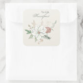 Vrolijk frak White Poinsettia en Pine Cone Vierkante Sticker (Tas)