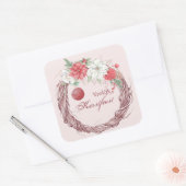 Vrolijk fraster White en Red Poinsettia Vierkante Sticker (Envelop)