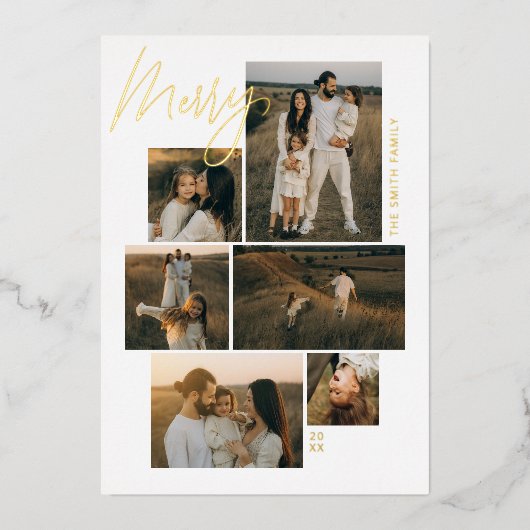 vrolijk | Galerij Muur 6 Foto Collage Kerstmis Folie Feestdagenkaart (Voorkant)