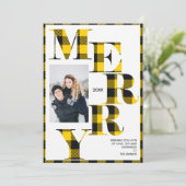 Vrolijk geel buffel geruite verticale foto vakanti kaart (Staand voorkant)