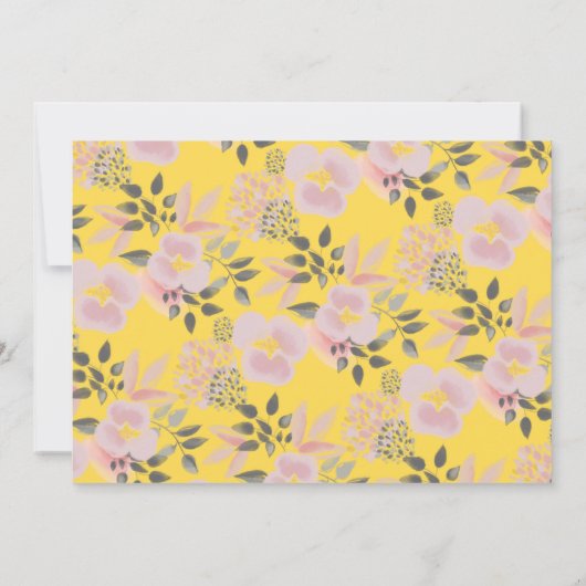 Vrolijk geel en roze bloemenpatroon met naam notitiekaartje (Achterkant)