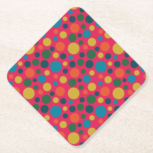 Vrolijk geel en sinaasappel op roze stippen kartonnen onderzetters (Voorkant)