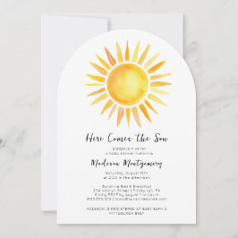 Vrolijk geel hier komt het zoon Baby shower Kaart