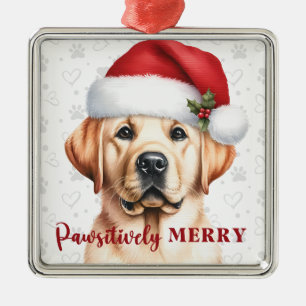 Vrolijk geel labrador retriever hond kerst metalen ornament