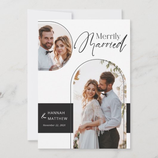 Vrolijk gehuwde vakantie bruiloft zwart wit feestdagenkaart (Voorkant)