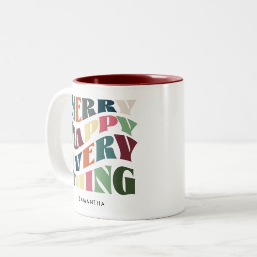 Vrolijk Gelukkig Alles Groovy Vakantie Kerstmis Tweekleurige Koffiemok (Voorkant links)