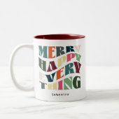 Vrolijk Gelukkig Alles Groovy Vakantie Kerstmis Tweekleurige Koffiemok (Links)