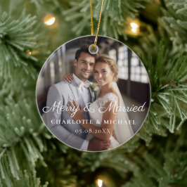 Vrolijk & getrouwd! Elegant, eenvoudig, foto Keramisch Ornament