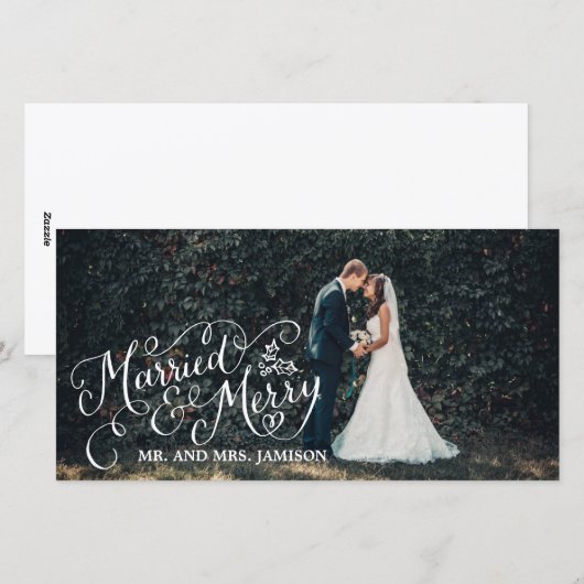 Vrolijk getrouwd en vrolijk vakantie foto feestdagenkaart (Voorkant / Achterkant)