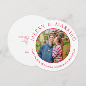 Vrolijk getrouwd Foto Circulaire Kerstmis Wit Feestdagenkaart (Voorkant / Achterkant)