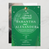 Vrolijk & Getrouwd Foto Groene Kerstster Bruiloft Kaart (Voorkant / Achterkant)