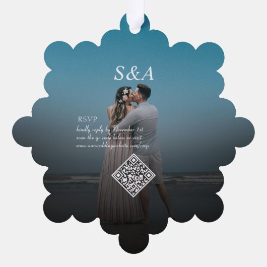 Vrolijk Getrouwd Foto Moderne Kerstster Bruiloft Ornament Kaart (Achterkant)