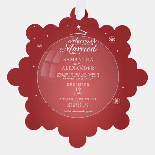 Vrolijk Getrouwd Foto Moderne Kerstster Bruiloft Ornament Kaart (Voorkant)