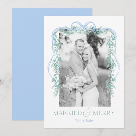 Vrolijk & getrouwd Grandmillenial Blue Christmas K Feestdagenkaart (Voorkant / Achterkant)