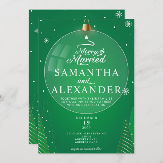 Vrolijk & Getrouwd Groene Kerstster Boom Bruiloft Kaart (Voorkant / Achterkant)