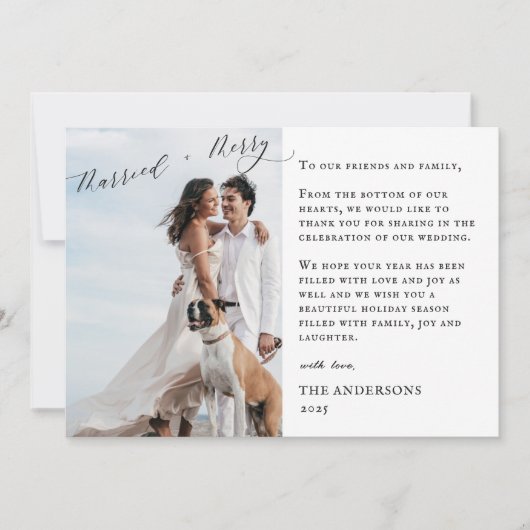 Vrolijk getrouwd kalligrafie bruiloft Kerstmis Bedankkaart (Voorkant)