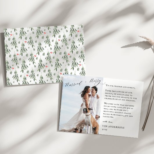 Vrolijk getrouwd kalligrafie bruiloft Kerstmis Bedankkaart