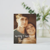 Vrolijk Getrouwd Kerstfoto White Script Vakantie Feestdagenkaart (Staand voorkant)