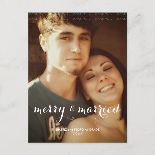Vrolijk Getrouwd Kerstfoto White Script Vakantie Feestdagenkaart (Voorkant)