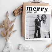 Vrolijk & getrouwd Kerstmis Moderne foto Zwart Wit Feestdagenkaart