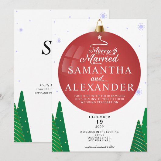 Vrolijk & Getrouwd Moderne Kerstster Boom Bruiloft Kaart (Voorkant / Achterkant)