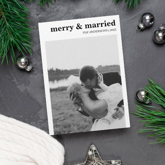 Vrolijk & getrouwd Moderne minimalistische foto Ke Feestdagenkaart