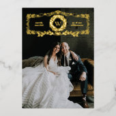 Vrolijk getrouwd Monogram Krans Folie Feestdagenkaart (Voorkant)