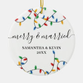 Vrolijk & getrouwd Mr. Mrs. Paar Namen Xmas Lights Keramisch Ornament (Voorkant)
