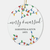 Vrolijk & getrouwd Mr. Mrs. Paar Namen Xmas Lights Keramisch Ornament (Links)