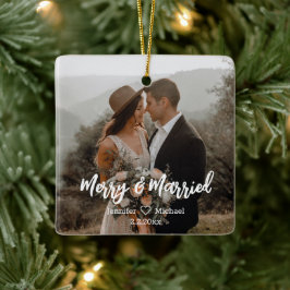 vrolijk&getrouwd, newlyweds 2 foto's handschrift keramisch ornament