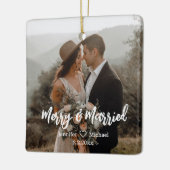 vrolijk&getrouwd, newlyweds 2 foto's handschrift keramisch ornament (Links)