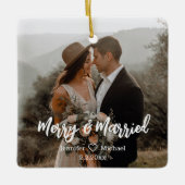vrolijk&getrouwd, newlyweds 2 foto's handschrift keramisch ornament (Voorkant)